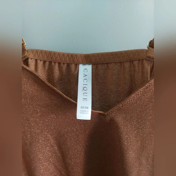 (2) Cacique 22-24 shimmer Camisole tanks Rust Orange & Black New - Picture 7 of 9